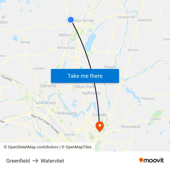 Greenfield to Watervliet map