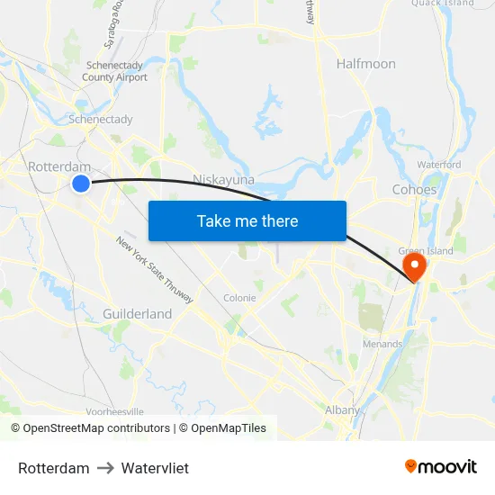 Rotterdam to Watervliet map