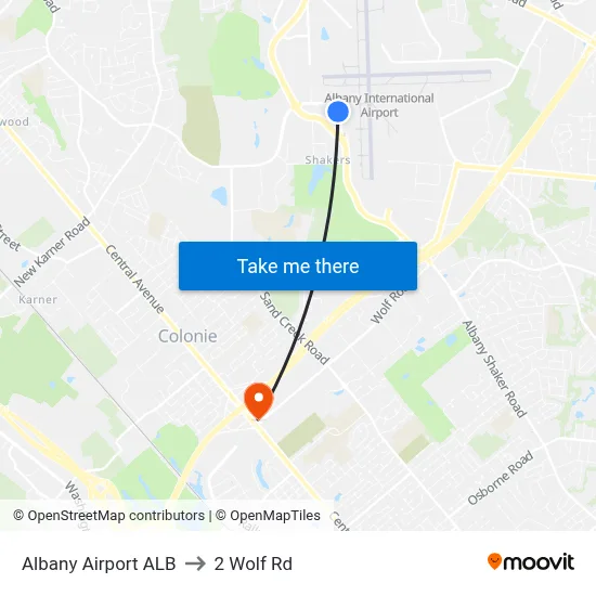Albany Airport ALB to 2 Wolf Rd map
