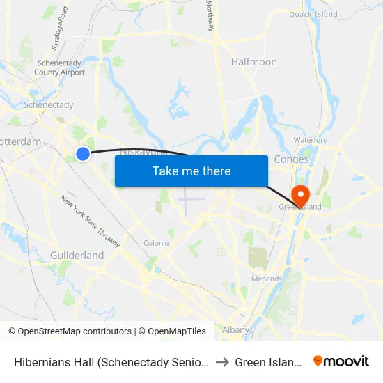 Hibernians Hall (Schenectady Senior Center) to Green Island, NY map