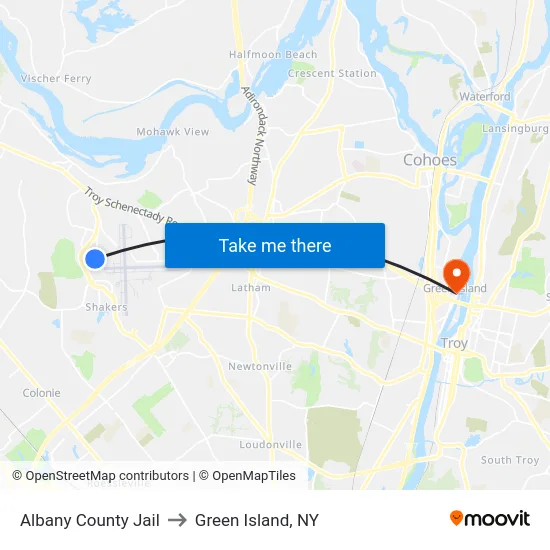 Albany County Jail to Green Island, NY map