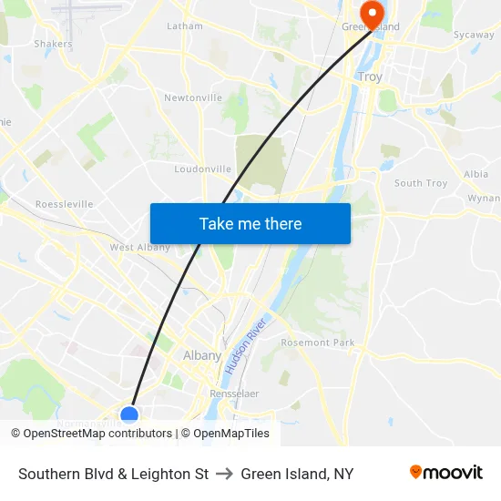 Southern Blvd & Leighton St to Green Island, NY map