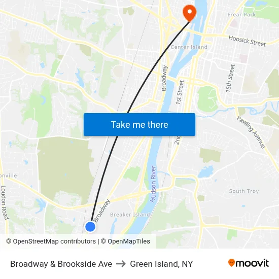 Broadway & Brookside Ave to Green Island, NY map