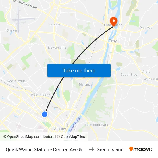 Quail/Wamc Station - Central Ave & Quail St to Green Island, NY map