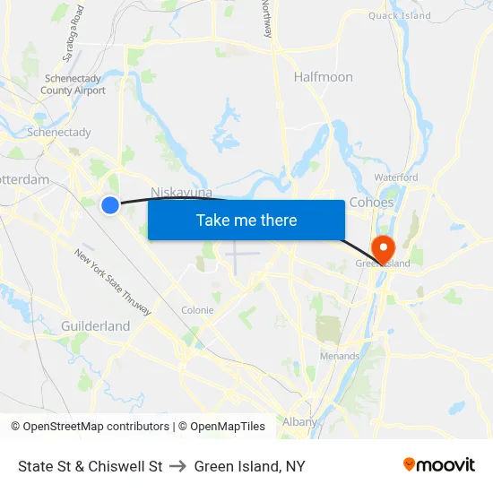 State St & Chiswell St to Green Island, NY map