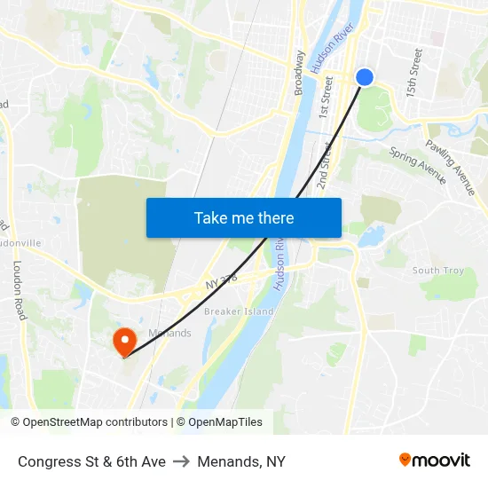 Congress St & 6th Ave to Menands, NY map
