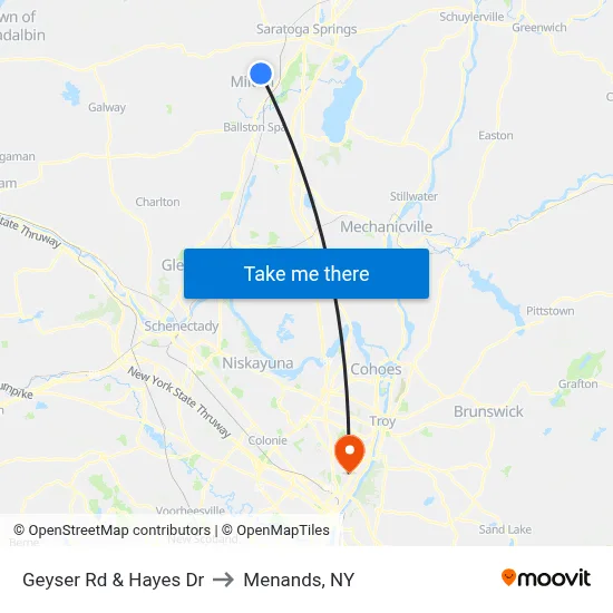 Geyser Rd & Hayes Dr to Menands, NY map