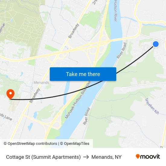 Cottage St (Summit Apartments) to Menands, NY map