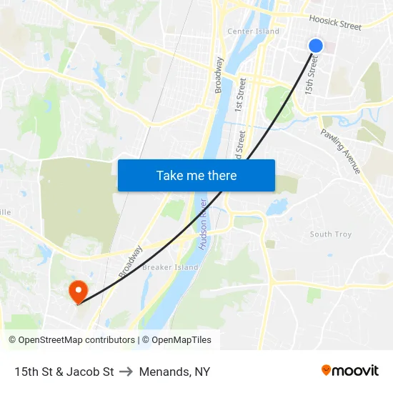 15th St & Jacob St to Menands, NY map