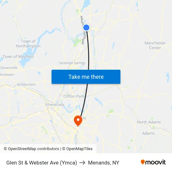 Glen St & Webster Ave (Ymca) to Menands, NY map