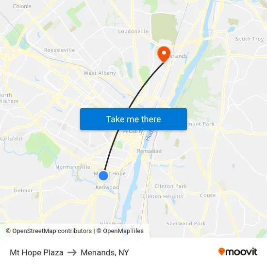 Mt Hope Plaza to Menands, NY map