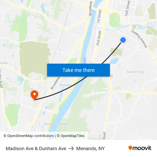 Madison Ave & Dunham Ave to Menands, NY map