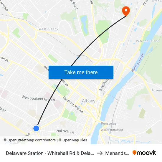 Delaware Station - Whitehall Rd & Delaware Ave to Menands, NY map