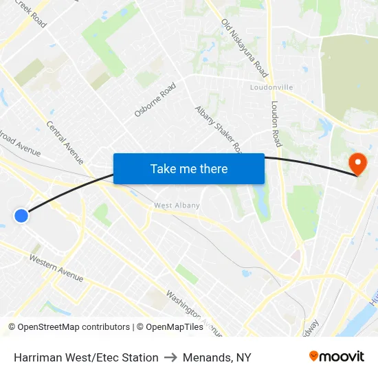 Harriman West/Etec Station to Menands, NY map