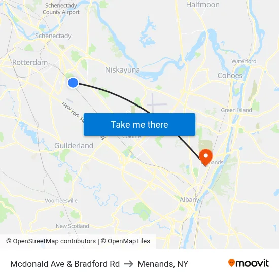 Mcdonald Ave & Bradford Rd to Menands, NY map