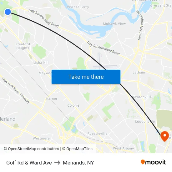 Golf Rd & Ward Ave to Menands, NY map