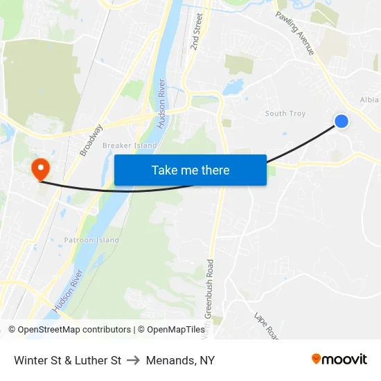 Winter St & Luther St to Menands, NY map