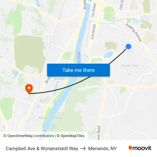 Campbell Ave & Wynanstskill Way to Menands, NY map