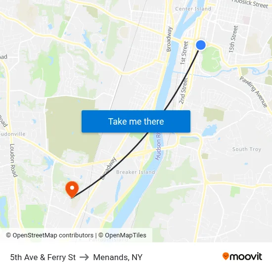 5th Ave & Ferry St to Menands, NY map