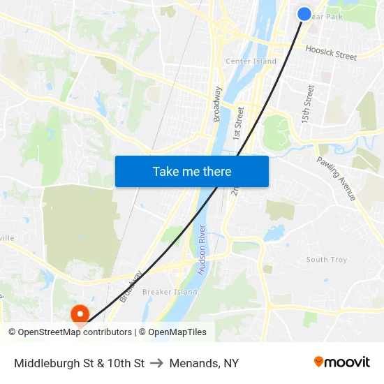 Middleburgh St & 10th St to Menands, NY map
