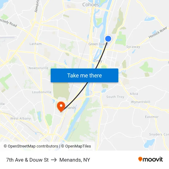 7th Ave & Douw St to Menands, NY map