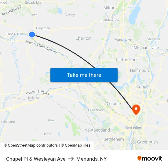 Chapel Pl & Wesleyan Ave to Menands, NY map