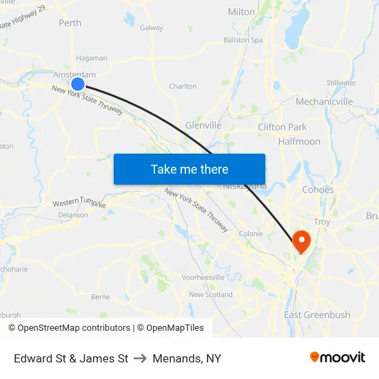 Edward St & James St to Menands, NY map