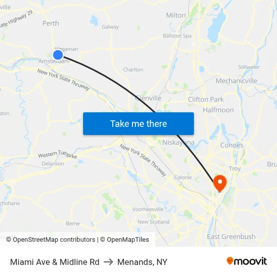 Miami Ave & Midline Rd to Menands, NY map