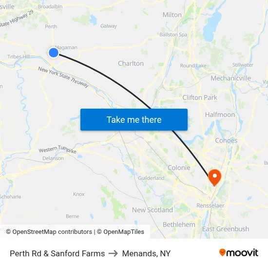 Perth Rd & Sanford Farms to Menands, NY map