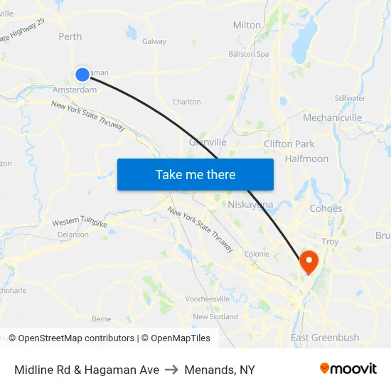 Midline Rd & Hagaman Ave to Menands, NY map