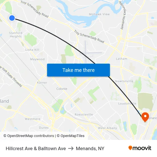 Hillcrest Ave & Balltown Ave to Menands, NY map