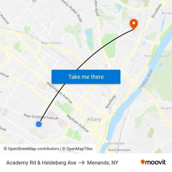 Academy Rd & Heldeberg Ave to Menands, NY map
