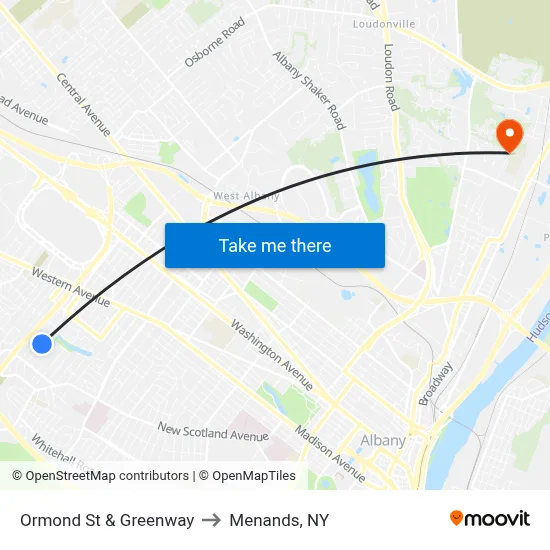 Ormond St & Greenway to Menands, NY map