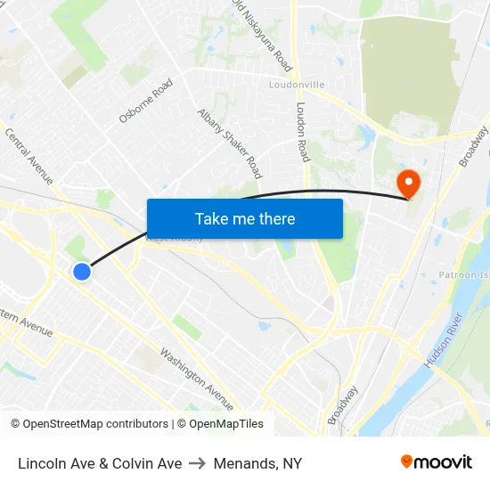 Lincoln Ave & Colvin Ave to Menands, NY map