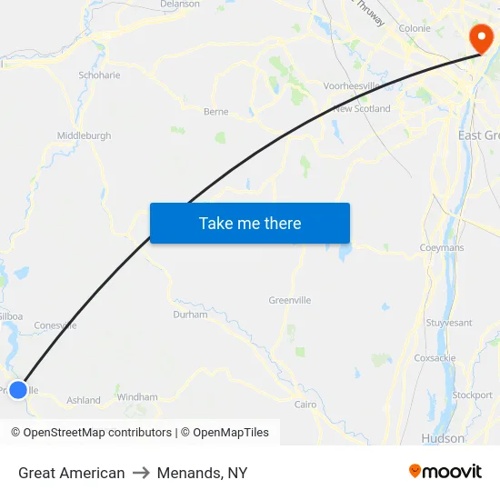 Great American to Menands, NY map