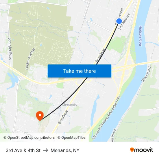 3rd Ave & 4th St to Menands, NY map