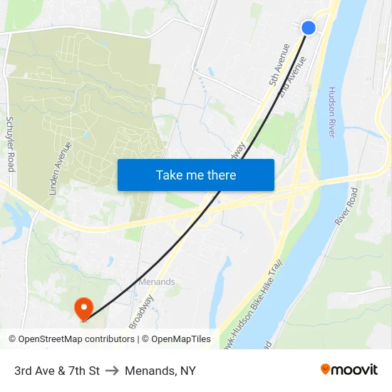3rd Ave & 7th St to Menands, NY map