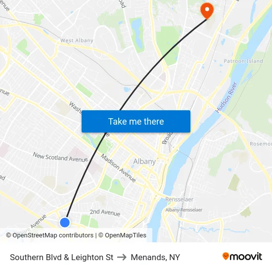 Southern Blvd & Leighton St to Menands, NY map