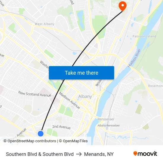 Southern Blvd & Southern Blvd to Menands, NY map