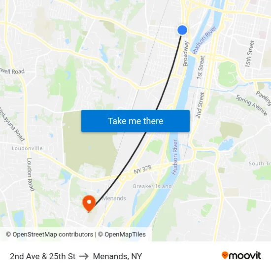 2nd Ave & 25th St to Menands, NY map