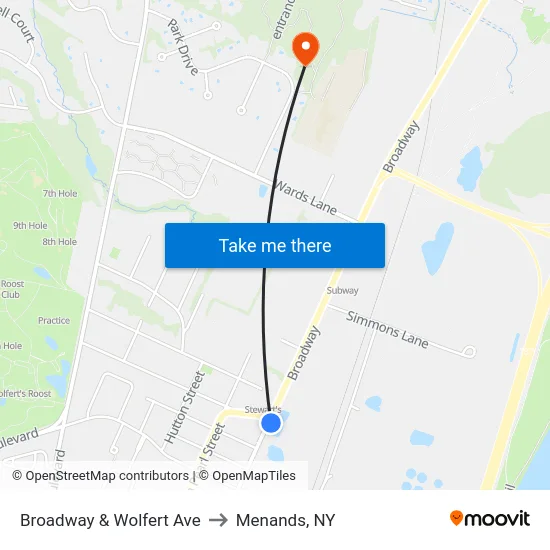 Broadway & Wolfert Ave to Menands, NY map