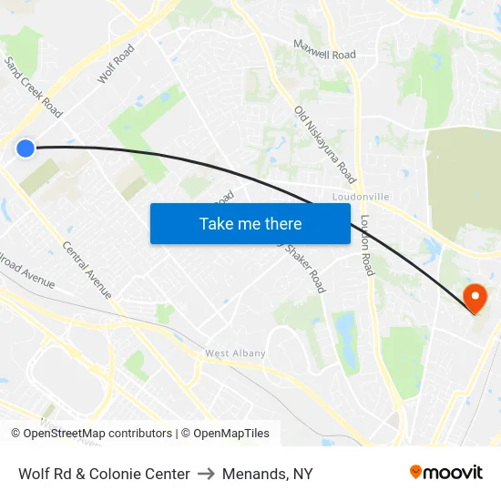 Wolf Rd & Colonie Center to Menands, NY map