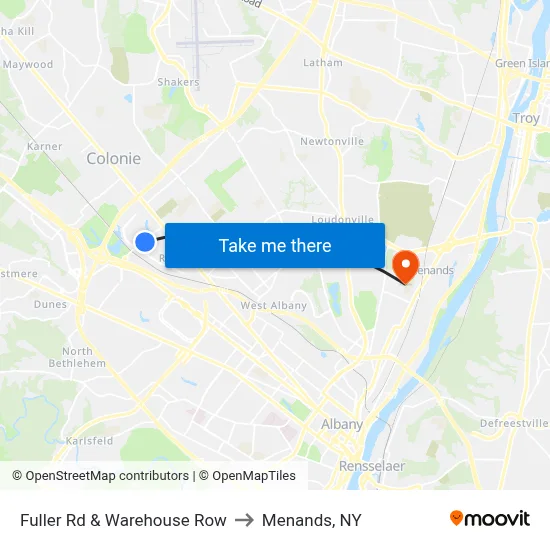 Fuller Rd & Warehouse Row to Menands, NY map