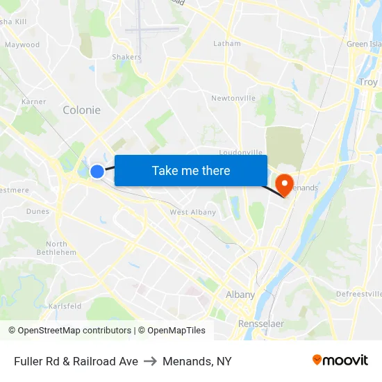 Fuller Rd & Railroad Ave to Menands, NY map