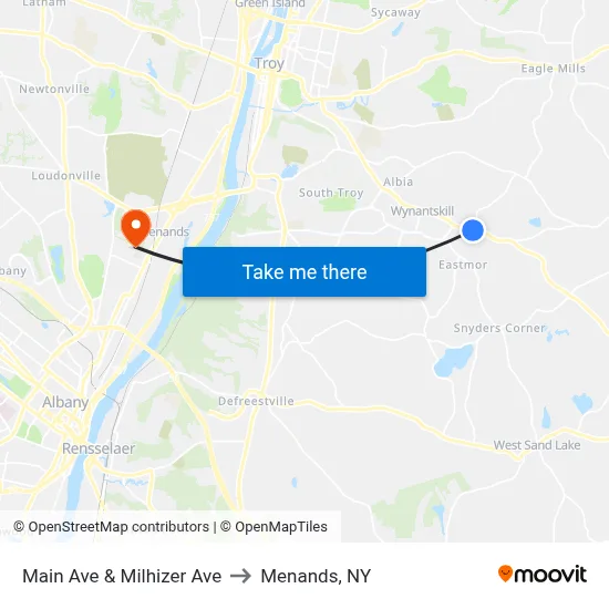 Main Ave & Milhizer Ave to Menands, NY map