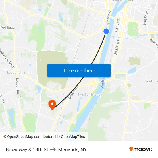 Broadway & 13th St to Menands, NY map