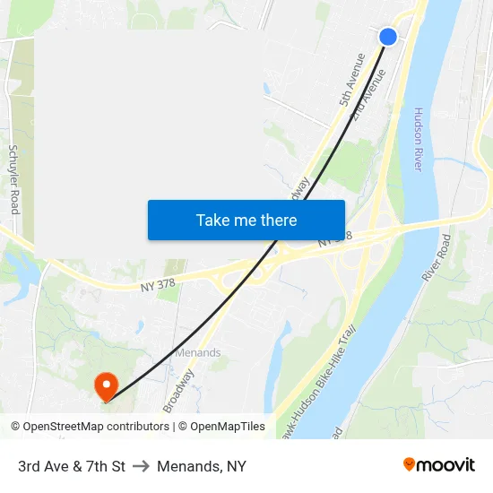3rd Ave & 7th St to Menands, NY map
