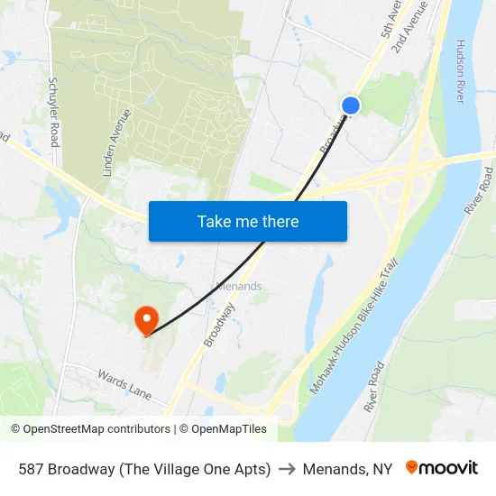 587 Broadway (The Village One Apts) to Menands, NY map