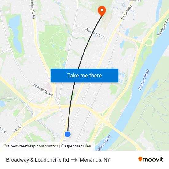 Broadway & Loudonville Rd to Menands, NY map