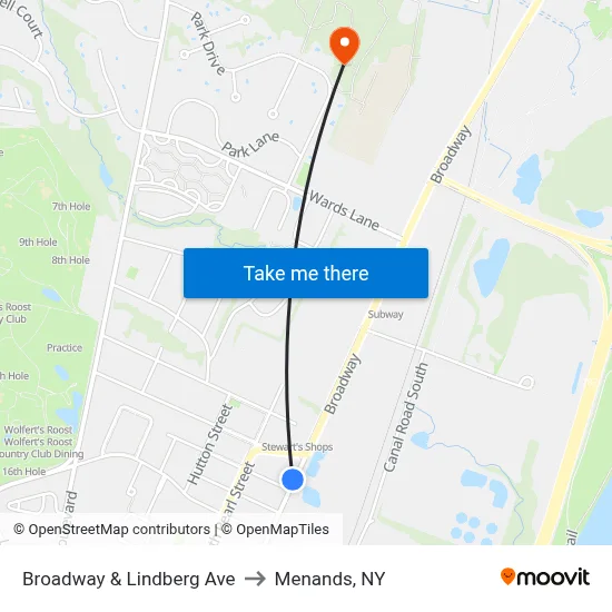 Broadway & Lindberg Ave to Menands, NY map